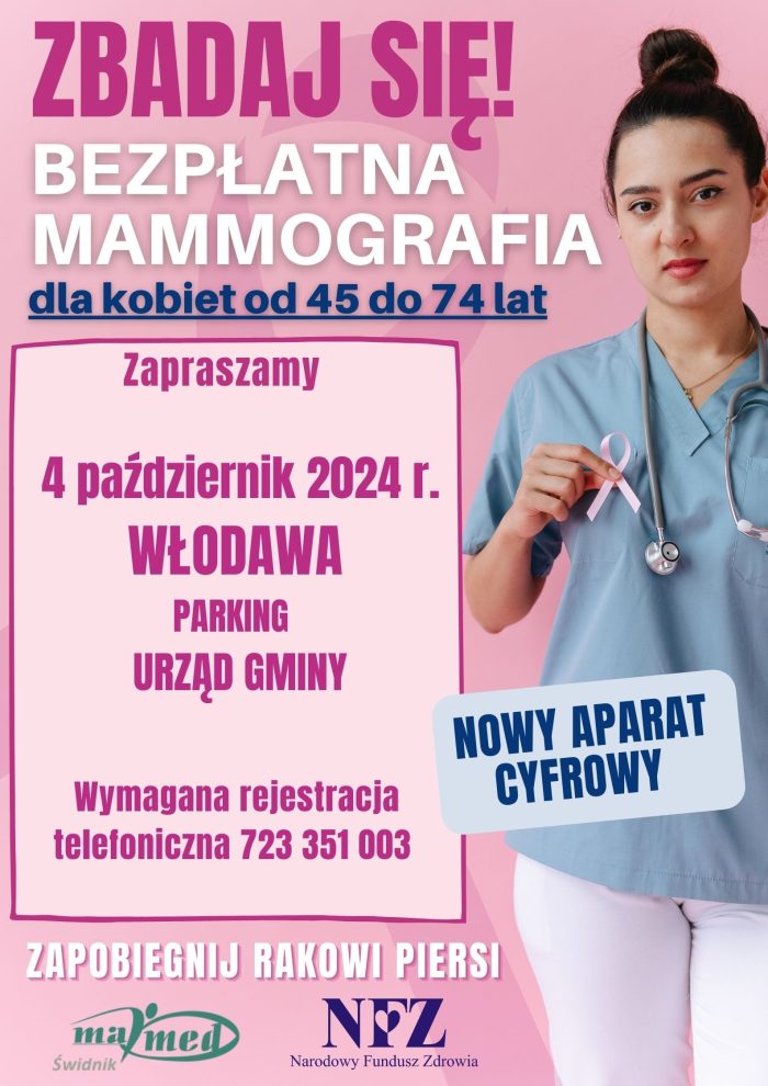 Bezpłatna mammografia dla Pań w wieku 45-74 lat.