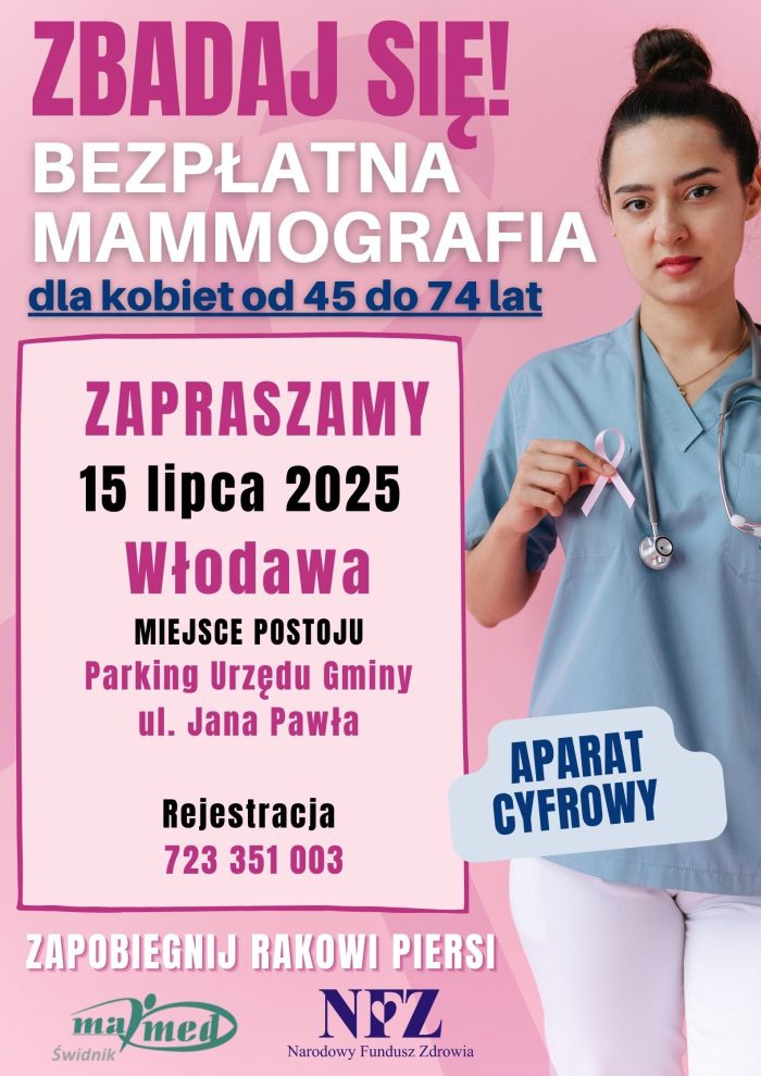 Bezpłatna mammografia dla Pań w wieku 45-74 lat.