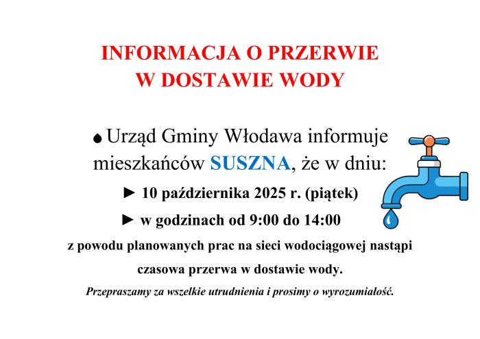 INFORMACJA O PRZERWIE  W DOSTAWIE WODY