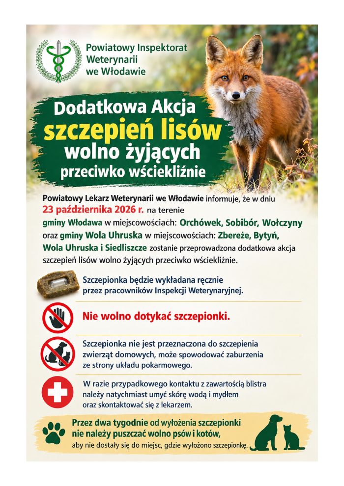 plakat - Dodatkowa akcja szczepień lisów wolno żyjących przeciwko wściekliźnie. 